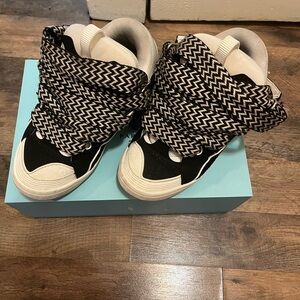 Lanvin Black and White Zigzag Sneakers